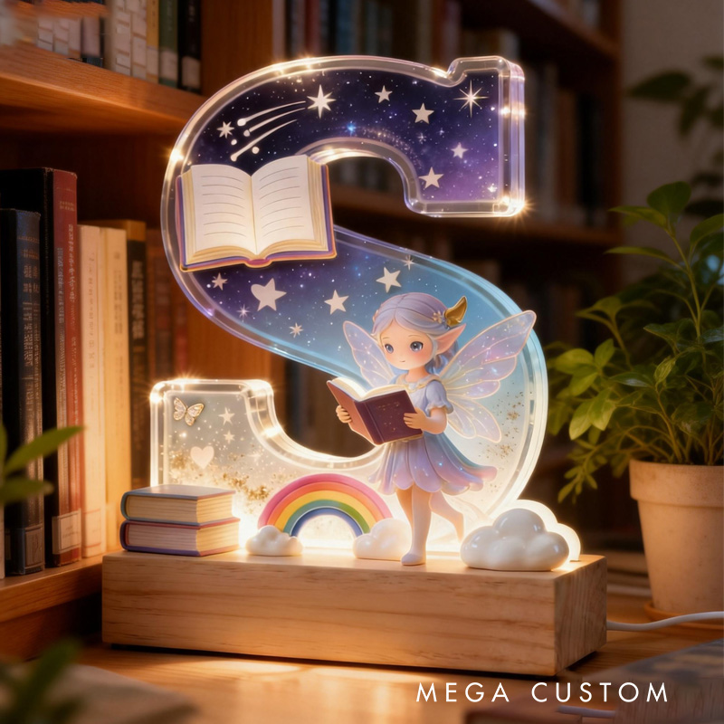 Personalized Reading Fairy LED Night Light Custom 26 Letter Lamp for Room Decor Unique Birthday Gift for Book Lover Girls Bedroom Decoration