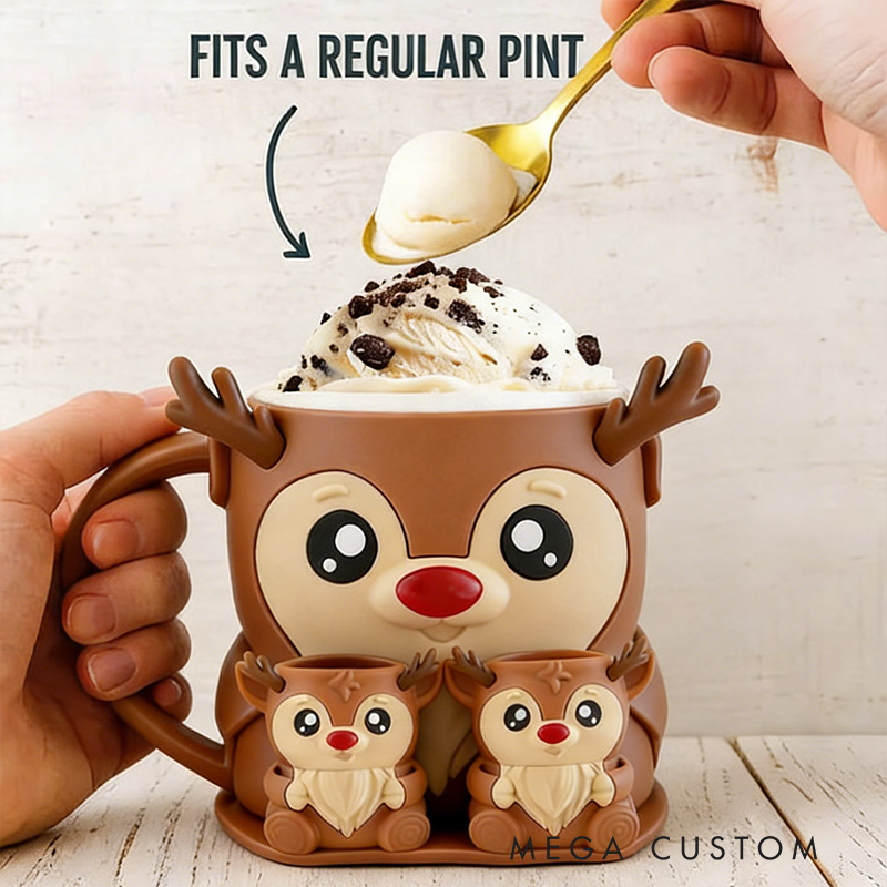 Personalized Ice Cream Cozy Pint Holder 3D Printed with Spoon Slots & Snack Drawer for Mom Kids Ice Cream Lover