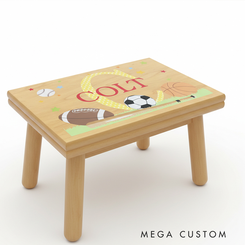Personalized Sports-Themed Children's Step Stool  Custom Name Kids' Step Stool for Playroom and Decor