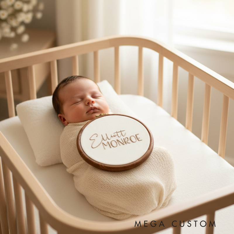 Personalized Embroidered Linen Baby Birth Announcement Sign Custom Name Keepsake Gift for Newborns & Moms Baby Name Sign Baby Shower Gift