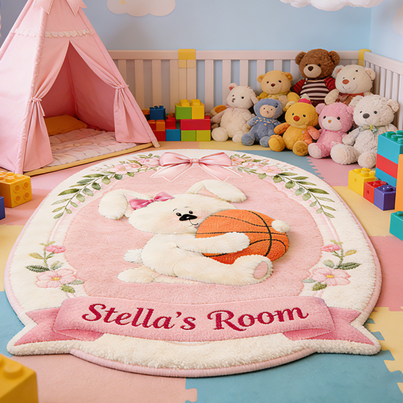 Personalized Easter Bunny Basketball Rug with Custom Name for Kids Easter Gifts  