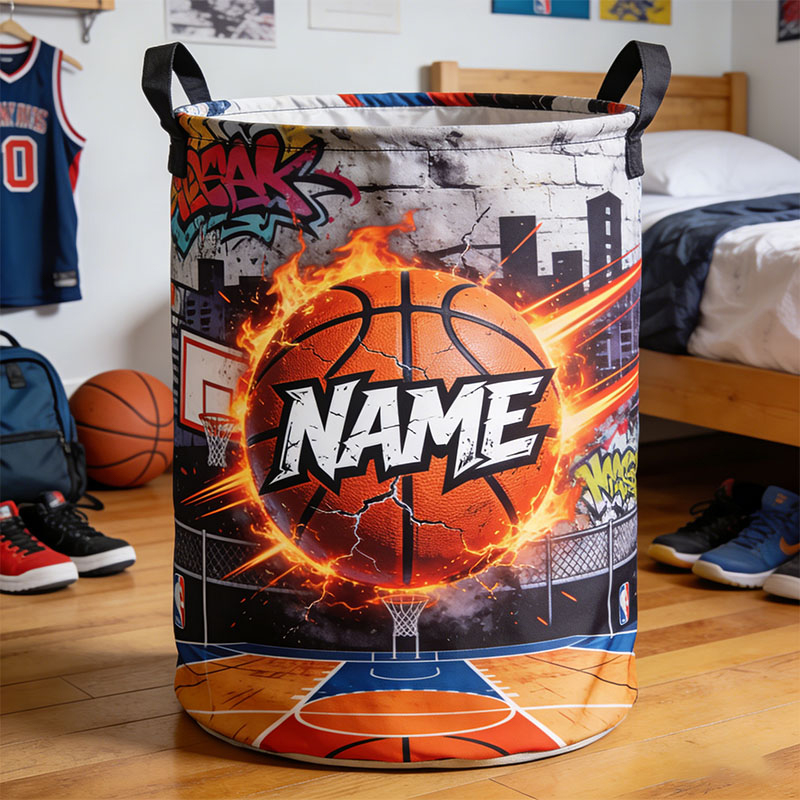 Personalized Basketball Fire Storage Basket with Custom Name Energize Any Room for Basketball Enthusiasts