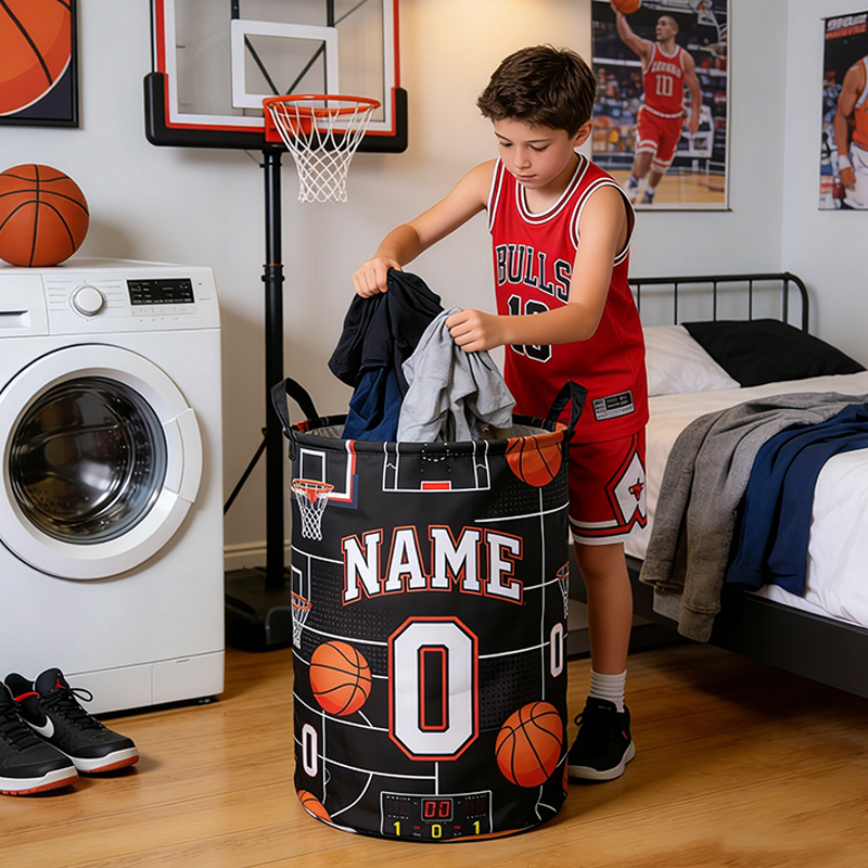 Personalized Basketball Court Storage Basket with Custom Name and Number for Basketball Fans