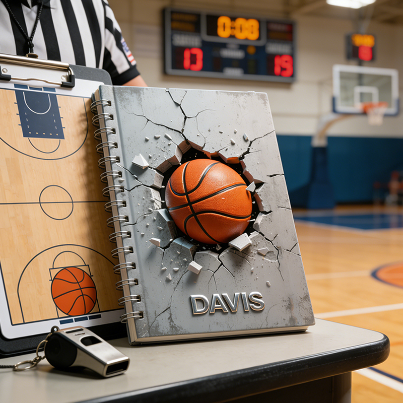 Personalized Basketball Sports Broken Effect Notebook with Custom Name for Basketball Fans or Students