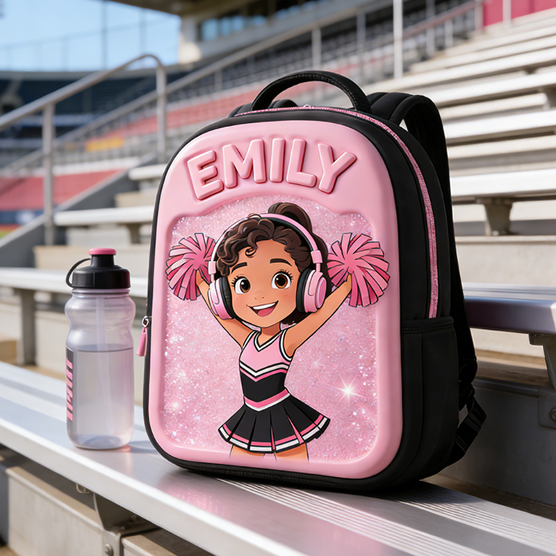 Personalized Glitter Cheerleader Backpack with Custom Name for Girls Black to School Gift