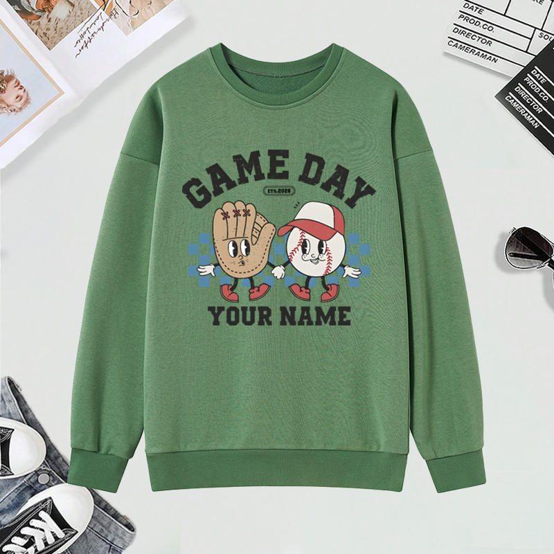 Personalized Game Day Sweatshirt with Custom Name and Baseball Design