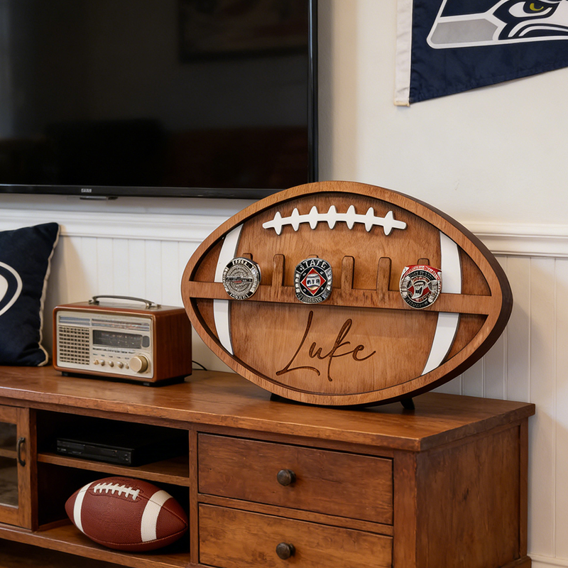 Personalized Football Ring Display Holder with Custom Name for Football Stars