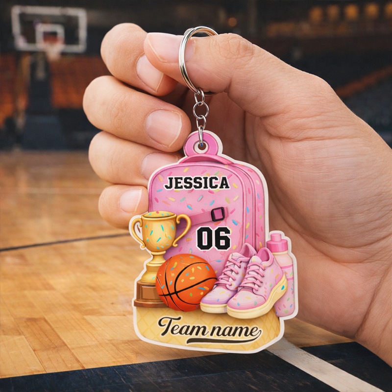 Personalized Basketball Keychain Custom Name and Team Name for Fans
