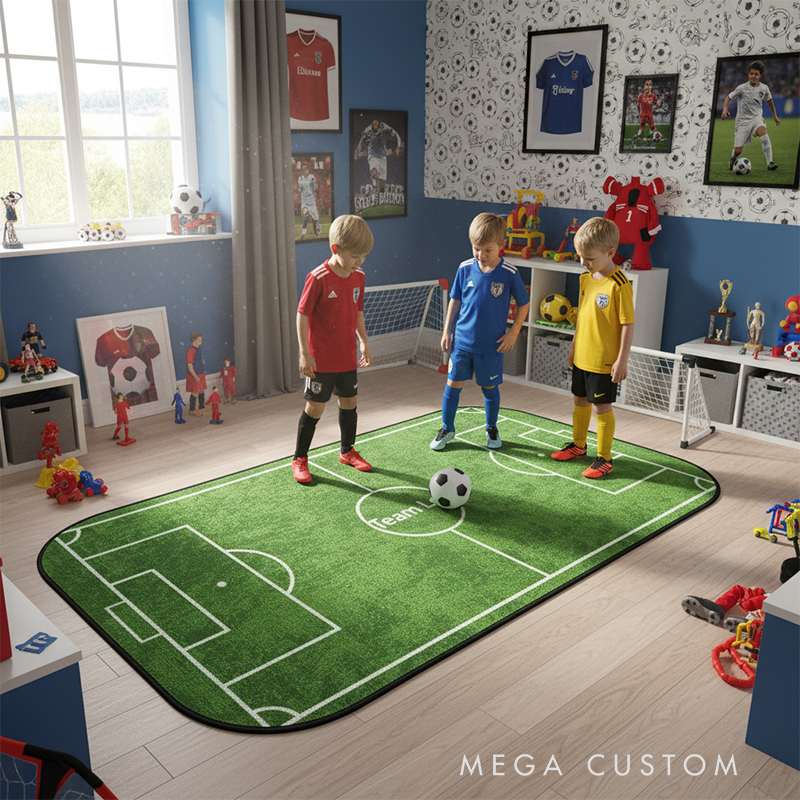 Personalized Soccer Rink Rug Custom Team Logo or Name Fun Play Mat for Kids to Inspire Creativity and Active Play  Gift For Soccer Lovers
