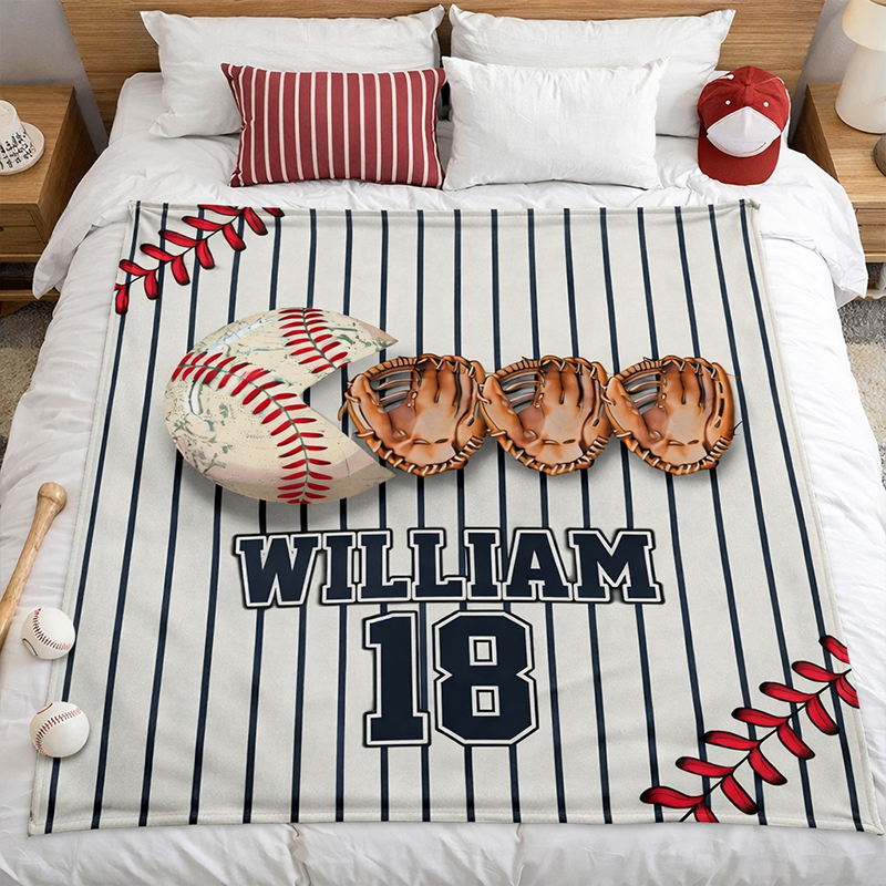 Personalized Baseball Blanket Custom Name and Number Perfect Gift for Sports Lovers