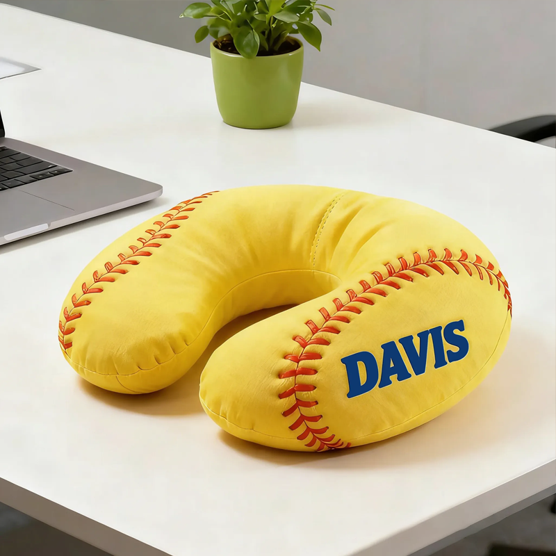 Personalized Softball U-Shaped Pillow with Custom Name for Sports Fans and Travelers