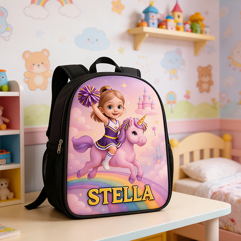 Personalized Cheerleading Unicorn Backpack with Custom Name Fun and Magical Gift for Girls