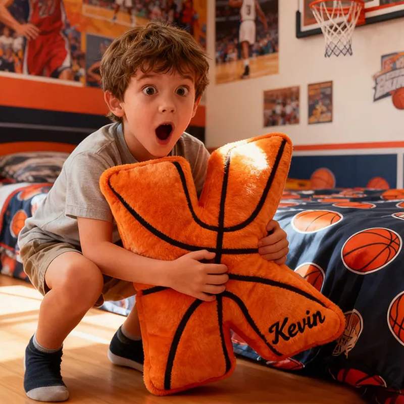 Personalized Graphic3DPrint Basketball Letter Shaped Pillow with Custom Name for Sports Fans