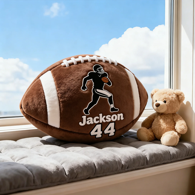Personalized Football Pillow with Player Graphic and Custom Name for Kids and Football Lover