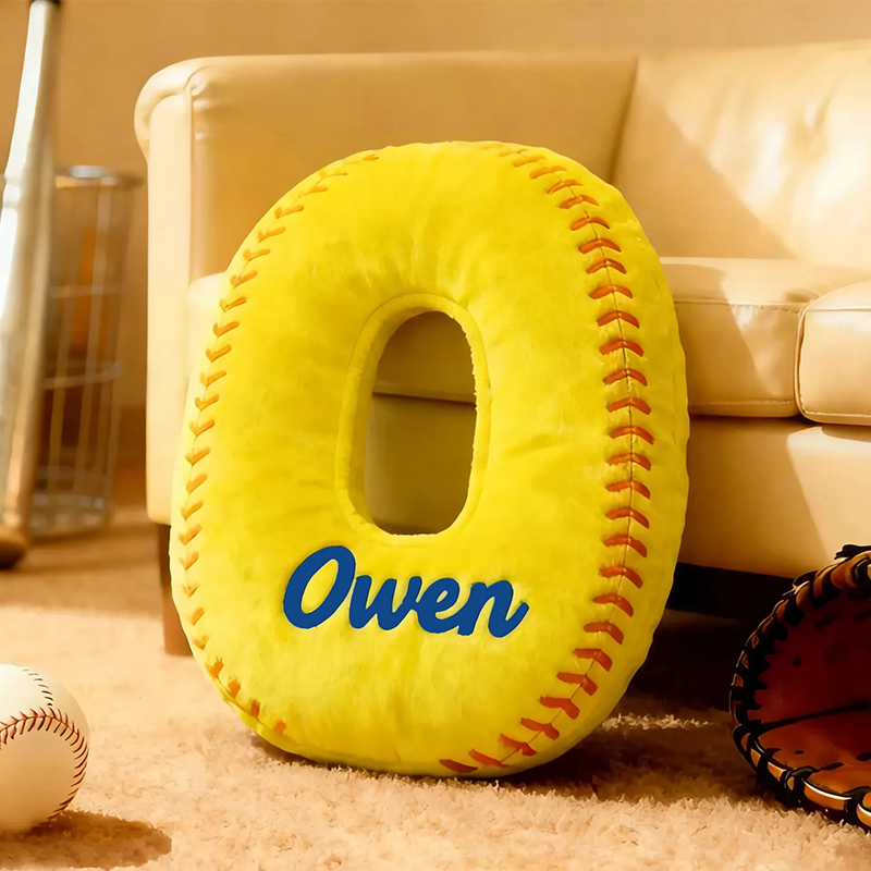 Personalized Softball Themed Letter Shaped Pillow with Custom Name