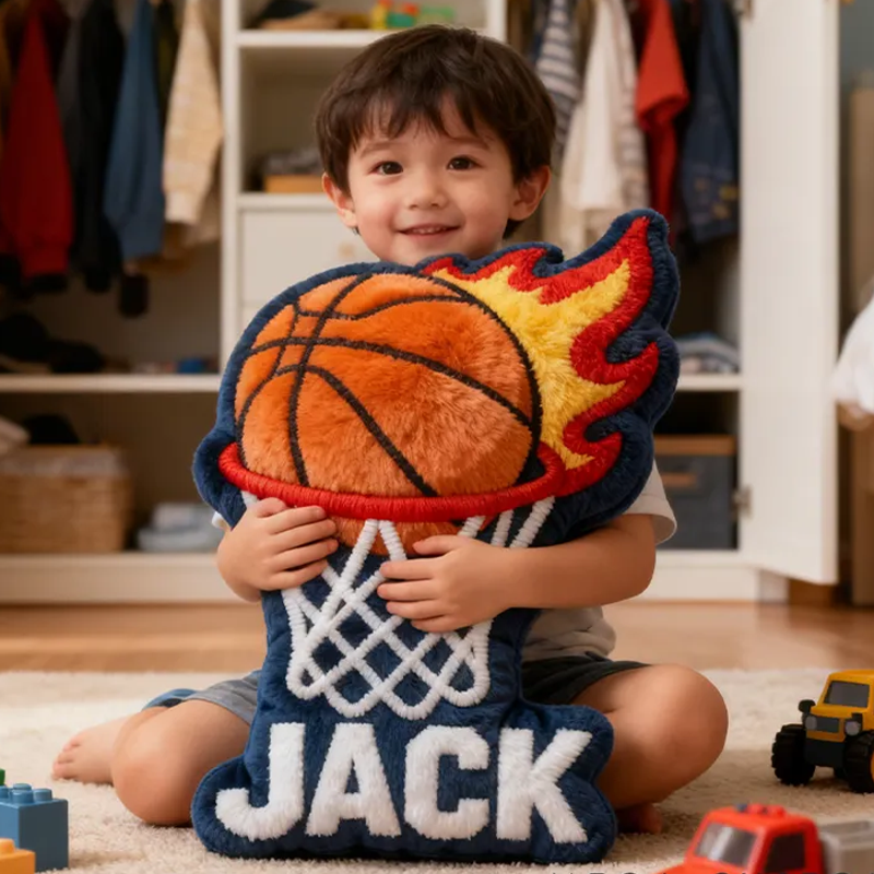 Personalized Basketball Flame Pillow with Custom Name and Bold Design for Basketball Enthusiasts