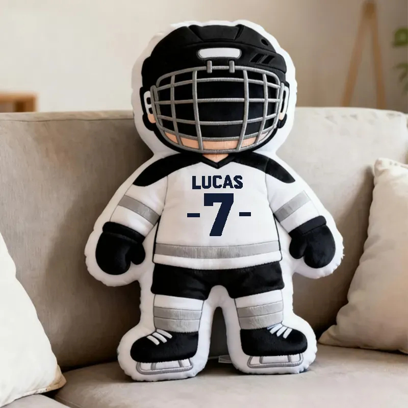 Personalized Cute Hockey Player Pillow with Custom Name and Number 