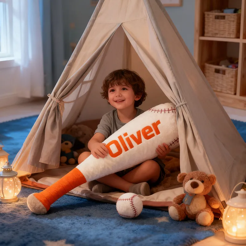 Personalized Baseball Bat Shaped Pillow with Custom Name for Kids