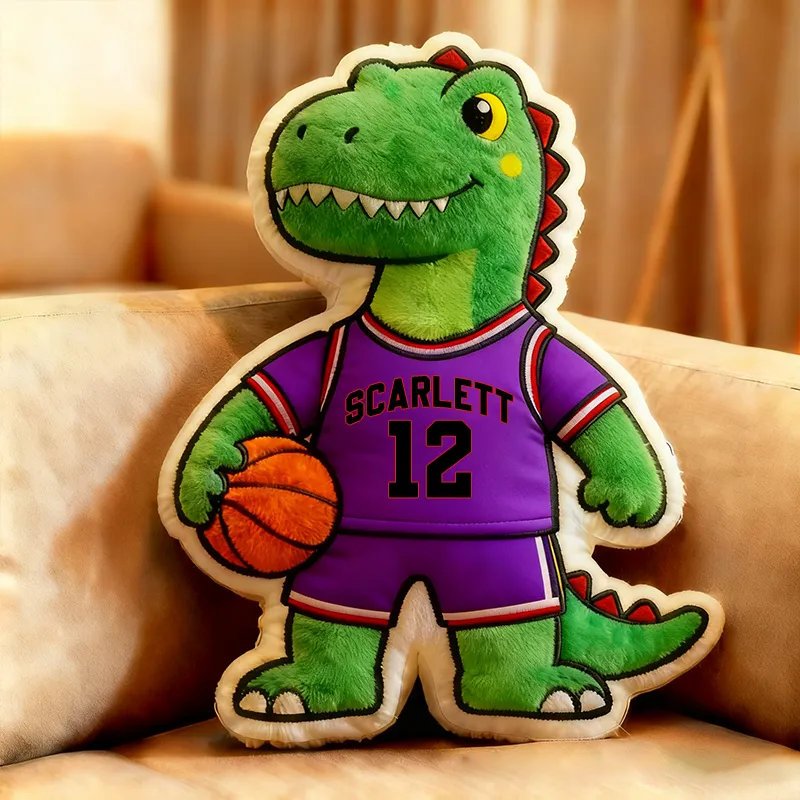 Personalized Dinosaur Basketball Player Pillow with Custom Name and Jersey Number