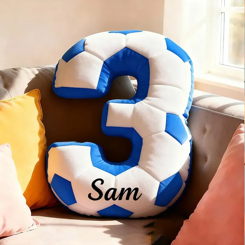 Personalized Soccer Ball Number Pillow with Custom Name Design
