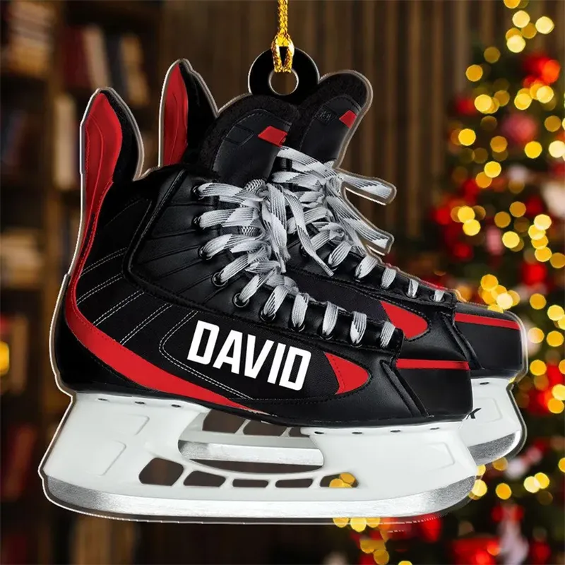 Personalized Hockey Skate Acrylic Christmas Ornament with Custom Name and Color Options
