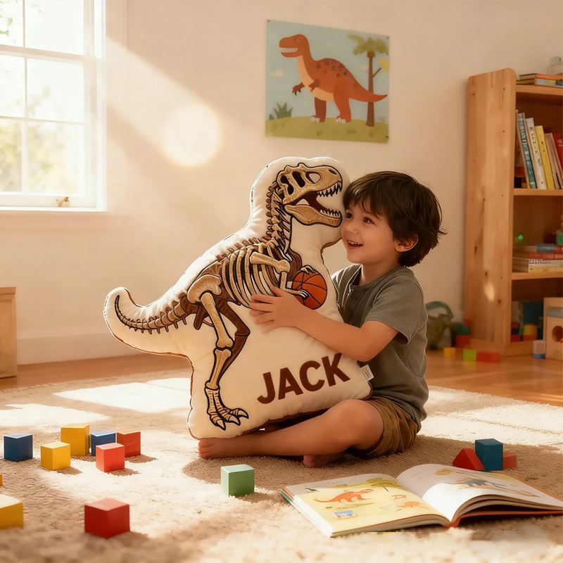 Personalized Dinosaur Basketball Pillow with Custom Name Design