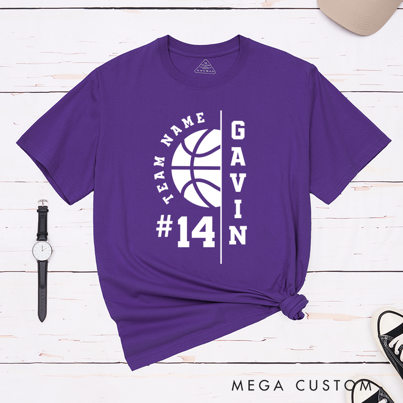 Personalized Basketball T-Shirt with Custom Team Name, Player Name, Jersey Number, and Bold Basketball Graphic