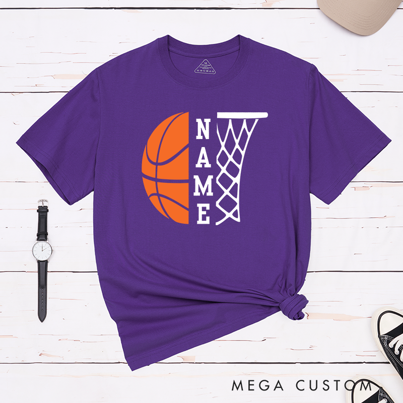 Personalized Basketball T-Shirt with Custom Name Featuring a Bold Basketball Graphic and Stylish Hoop Design for a Unique Sports Look