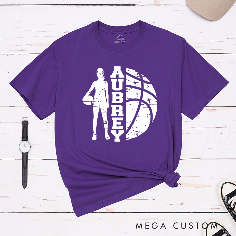 Personalized Basketball T-Shirt Featuring a Player Silhouette Bold Basketball Graphic and Custom Name for a Unique and Stylish Sportswear Look