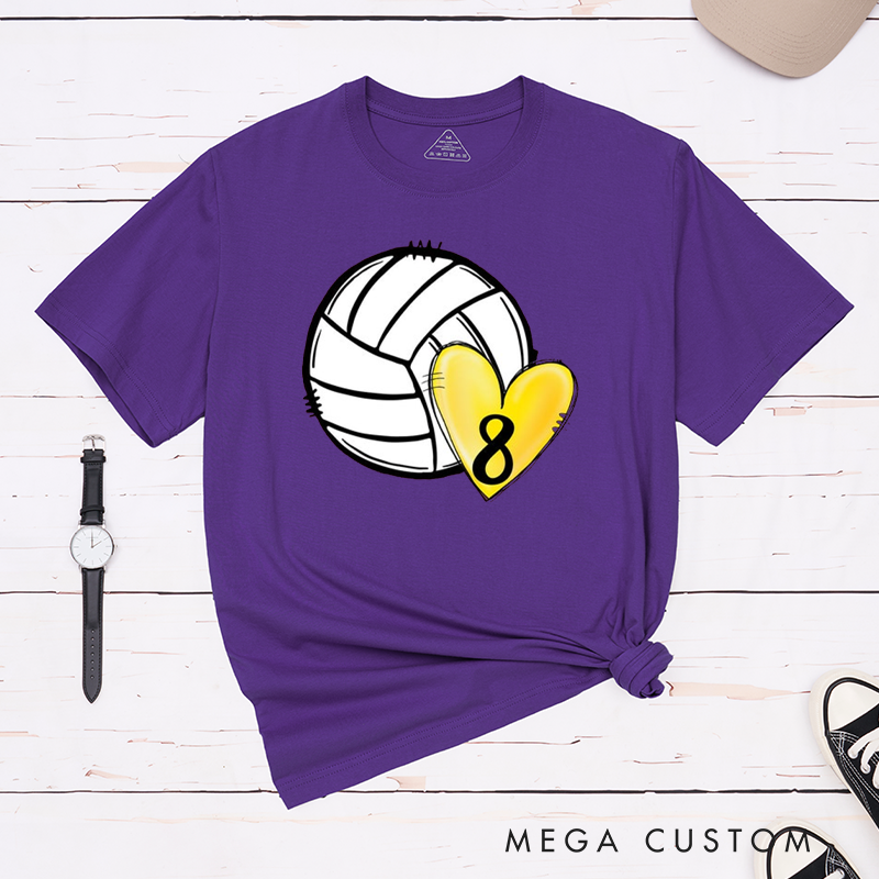 Personalized Volleyball T-Shirts with Colorful Heart Designs Featuring Your Number