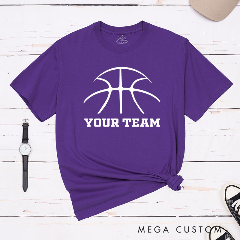 Personalized Basketball T-Shirt Design Featuring Minimalist Basketball Graphic and Customizable Team Name in Bold Text