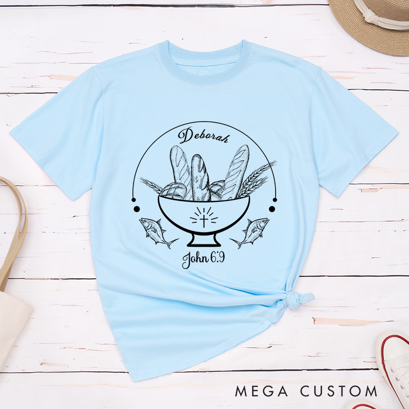 Personalized John 6:9 Bible Verse Classic T-Shirt with Custom Name Religious Shirt Easter and Birthday Gift for Christians