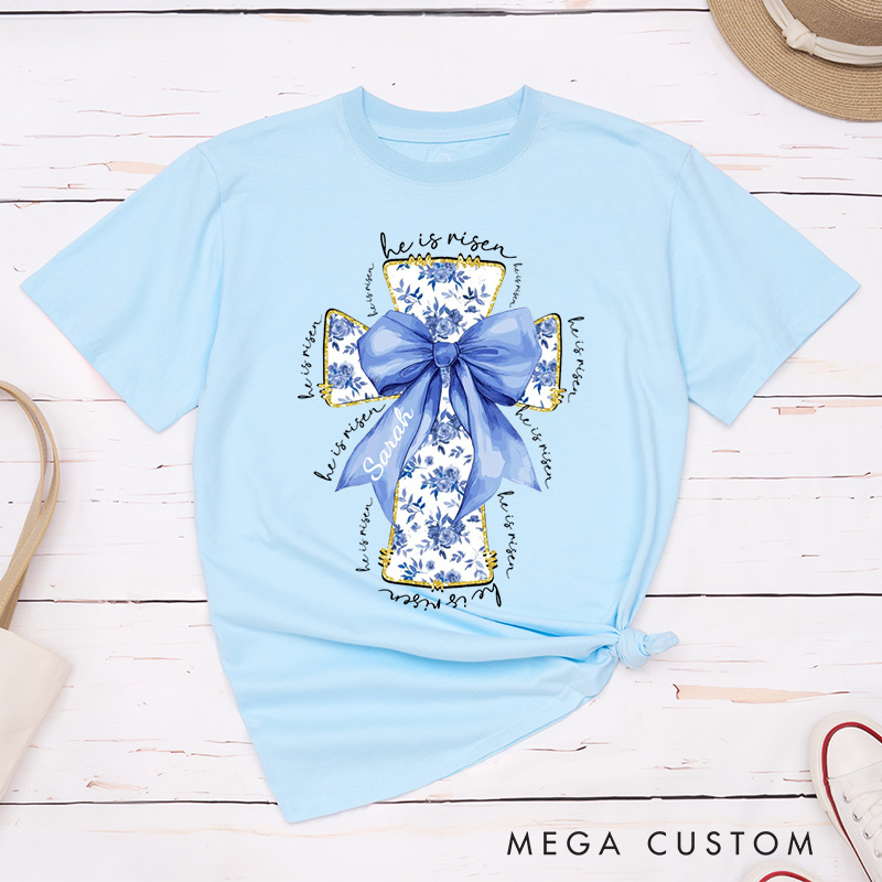 Personalized He Is Risen Bible Verse Classic T-Shirt with Custom Name Christians Gift Birthday Gift Christian Apparel Gift for Jesus Lover 