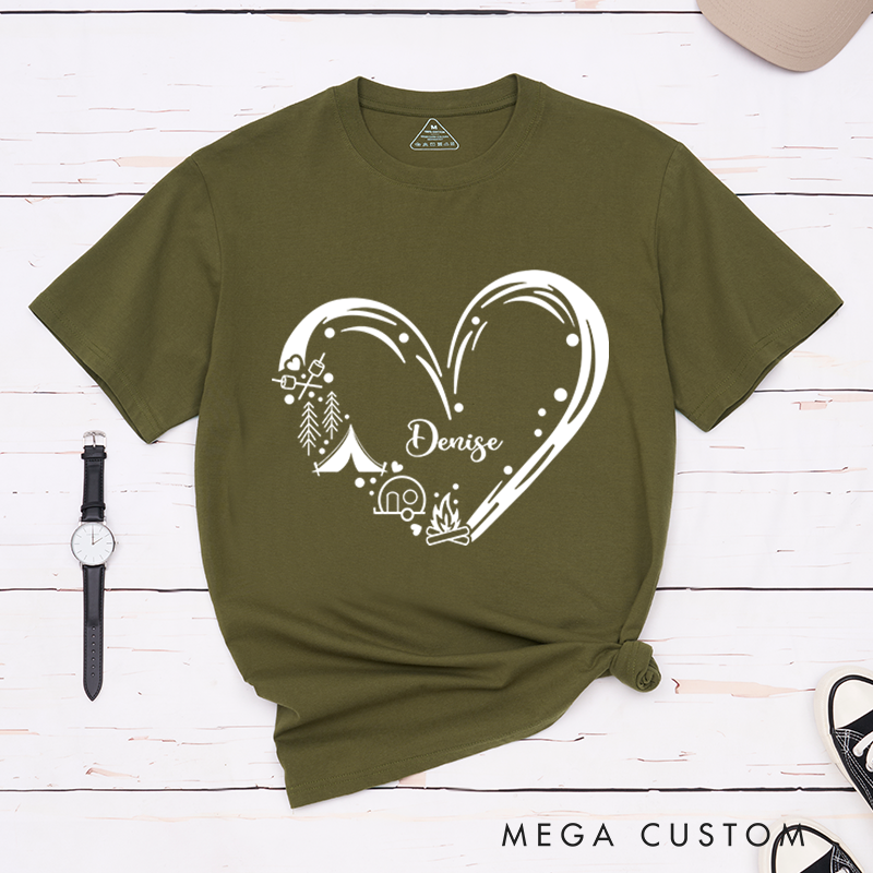 Personalized Heart of Camping T-Shirt Happy Camper Shirt Gift for Hiking Outdoors Adventure Lover 