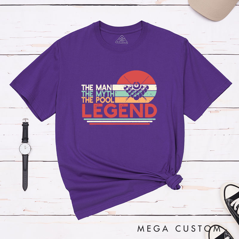 Personalized Pool T-Shirts with Custom Your Name on Your Sleeve - The Man The Myth The Pool Legend