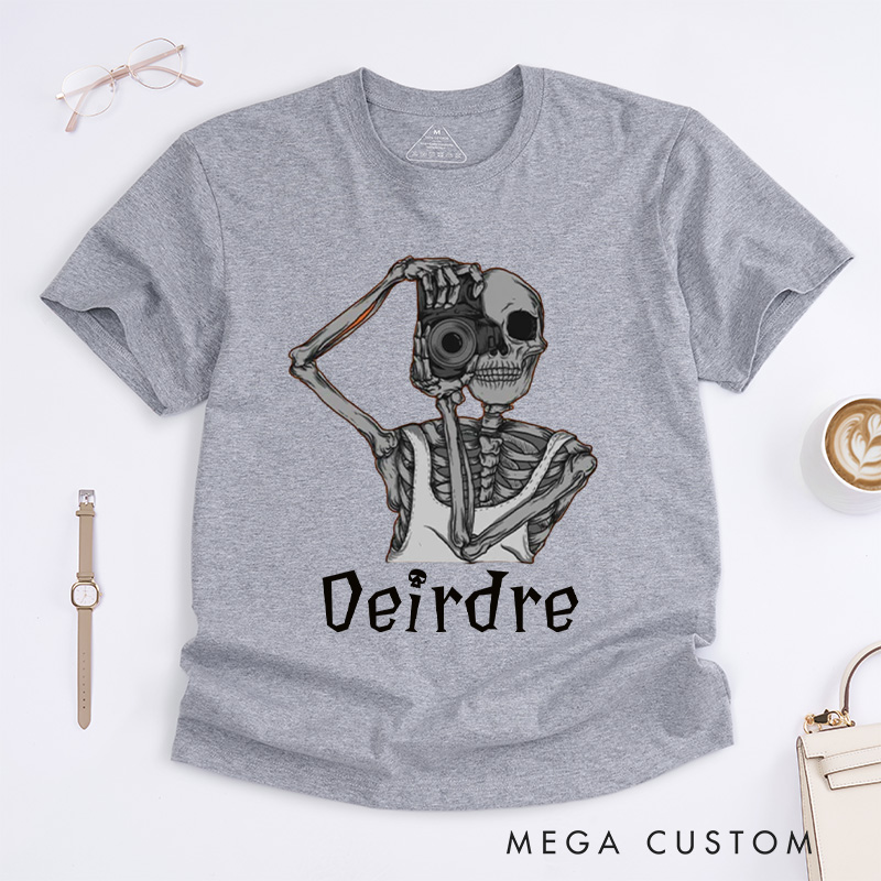 Personalized Skeleton Take Photos Classic T-Shirts Skeleton Shirt Funny Skeleton Tee Gifts For Those Who Love To Travel And Record