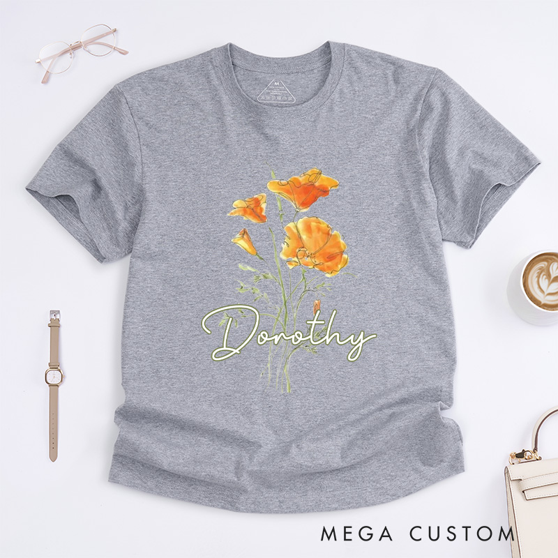 Personalized Golden Poppy Classic T-Shirts Wildflower Shirt Plant Lover Shirt Botanical Shirt California Poppy T shirt Gardening Lover Gift