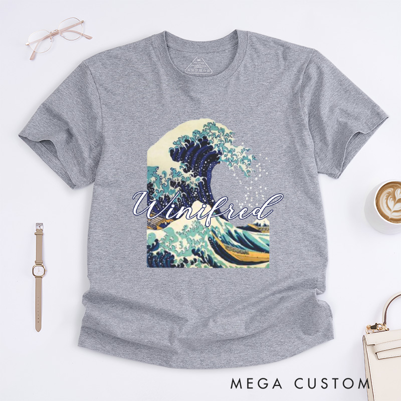 Personalized Giant Wave Classic T-Shirts Artistic Shirts Vacation Tee Customized Name Shirt Gift For Traveler