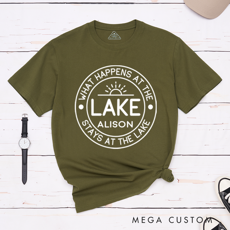 Personalized What Happens At The Lake Stays At The Lake T-Shirt Lake Vacation Life Shirt Gift for Outdoors