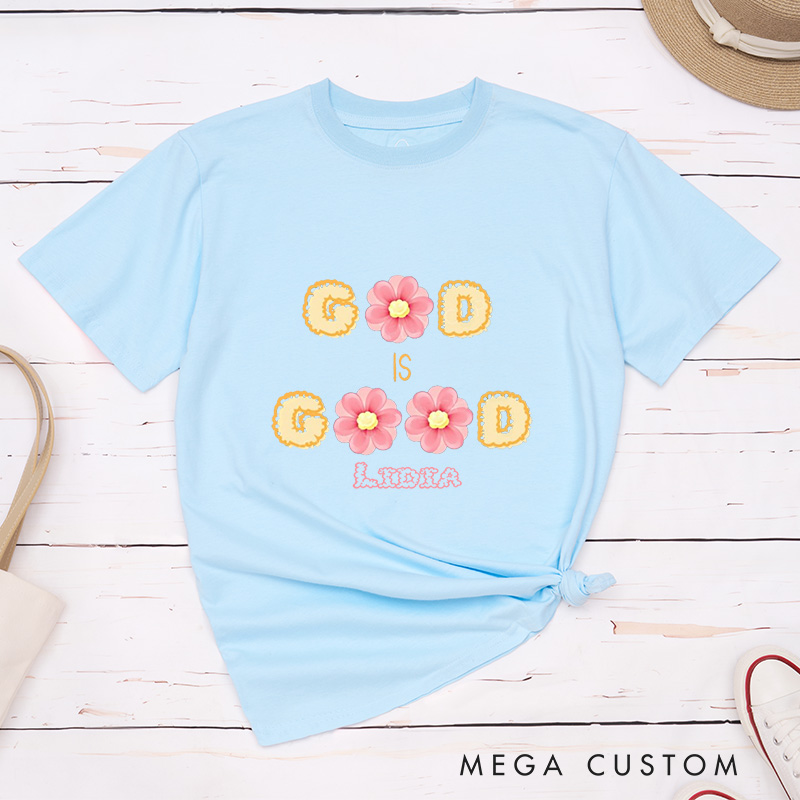 Personalized God Is Good Classic T-Shirt Bright Pink Flowers Theme Blessing Shirt Easter Birthday Gift for Women 