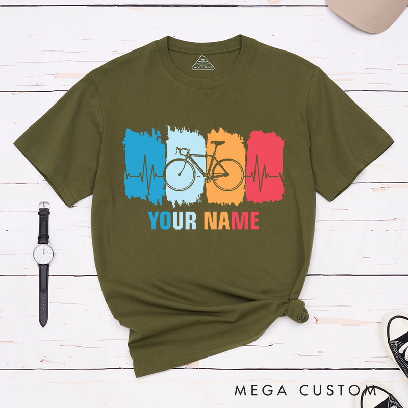 Personalized Cycling T-Shirt with Vibrant Heartbeat Patterns for Outdoor Adventures Riding Biking Enthusiasts