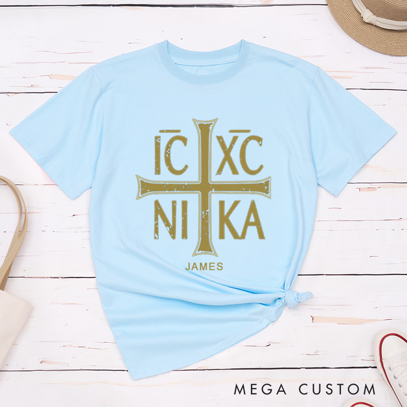 Personalized IC XC NIKA Eastern Orthodox Classic T-Shirt with Cross Cotton Shirt Christmas Easter Gift Religious Gift for Men and Women
