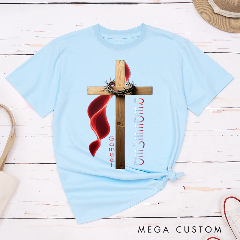 Personalized Redeemed Grace Through Sacrifice Classic T-Shirt with Cross and Thorns Christian Shirt Christmas Easter Gift for Yourself