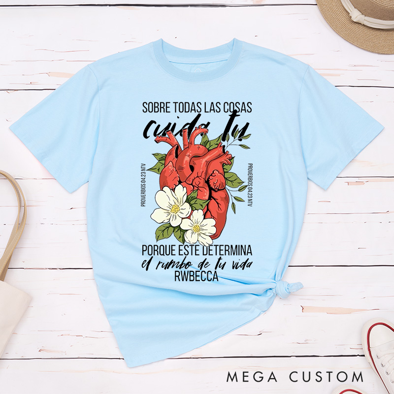 Personalized Above All Else Guard Your Heart Classic T-Shirt with Name Christian Proverbs 4:23 Cotton T-Shirt Religious Gift Christian Gift