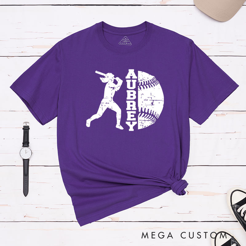 Personalized Softball Player T-Shirt Design Featuring Batter Silhouette Distressed Softball Graphic and Customizable Name Text