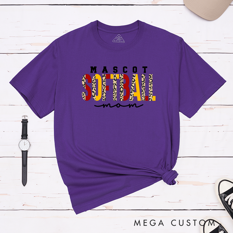 Personalized Softball Mom T-Shirt Design Featuring Custom Team Name Leopard Print Bold Typography and Stylish Script Accent