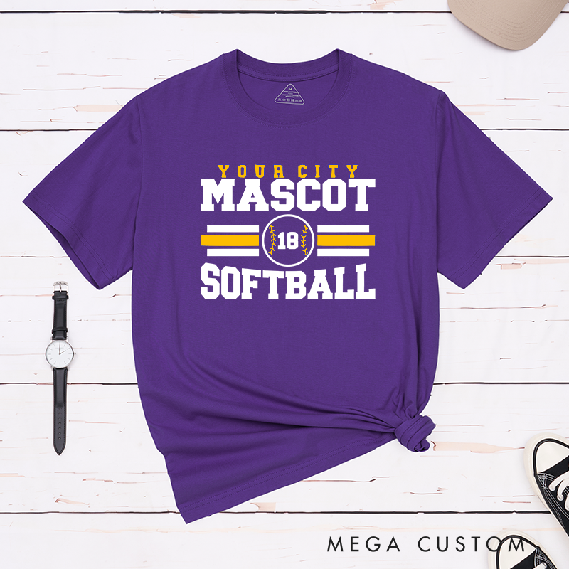Personalized Softball T-Shirt Design Featuring Custom City Name Team Name Player Number and Bold Athletic Layout