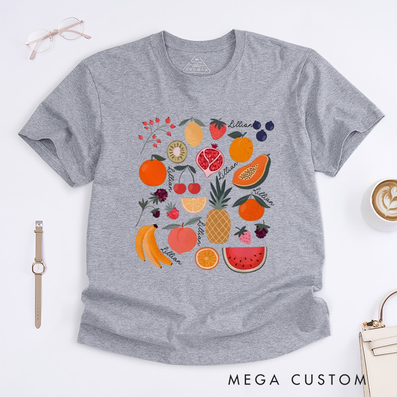 Personalized Cute Fruit Classic T-Shirts Garden Shirt Strawberry Shirt Pineapple Shirt Aesthetic Clothing Botanical Shirt Gift for Garden Lovers