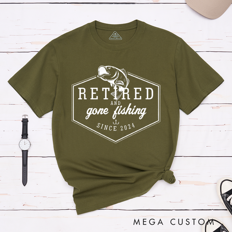 Personalized Retired and Gone Fishing T-Shirt Retirement Gift for Fishing Outdoors Lover