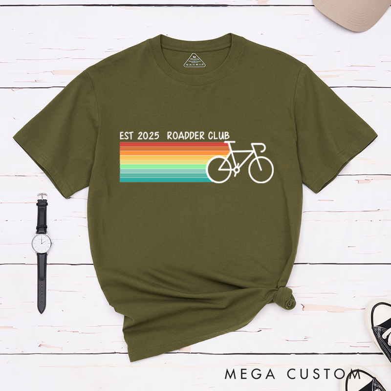 Personalized Cycling T-Shirt with a Bicycle and Vibrant Rainbow Stripes for Outdoor Adventures Riding Cycling Biking Enthusiasts